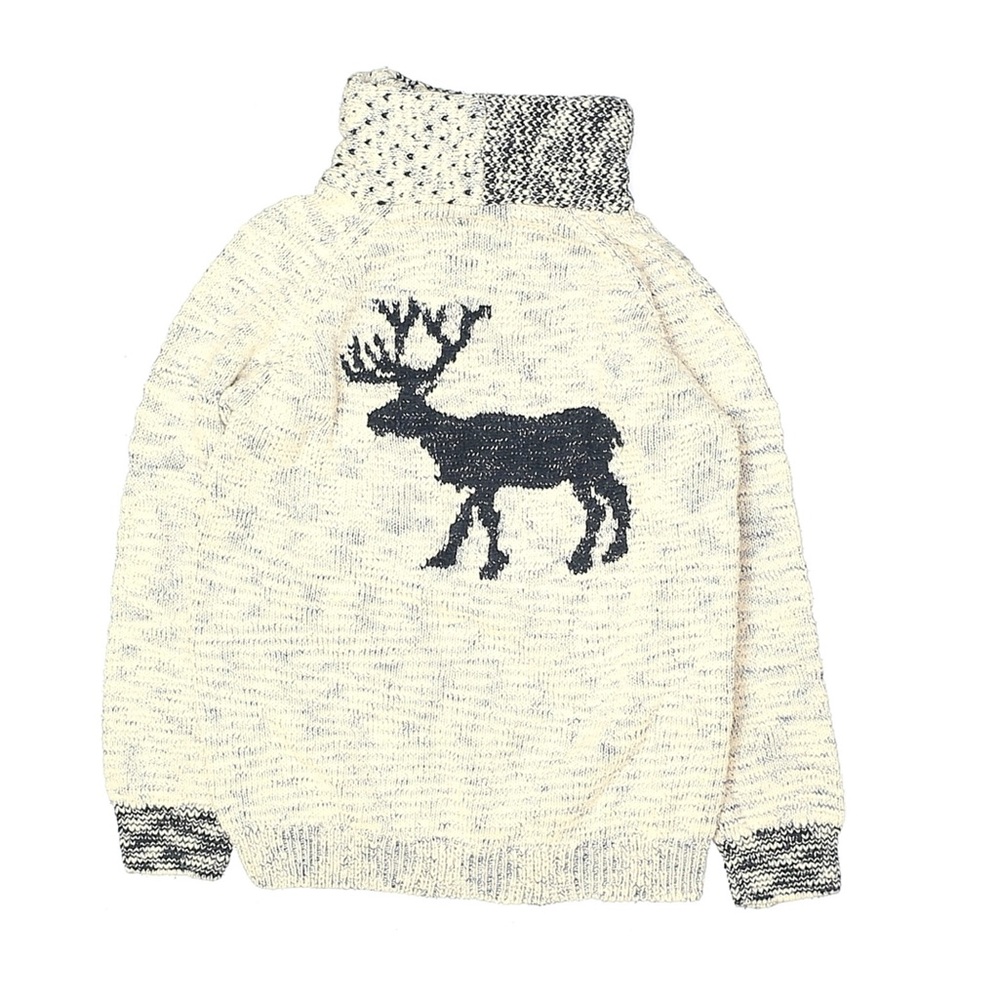 Zara Girls Ivory Gray Deer Turtleneck Sweater 7